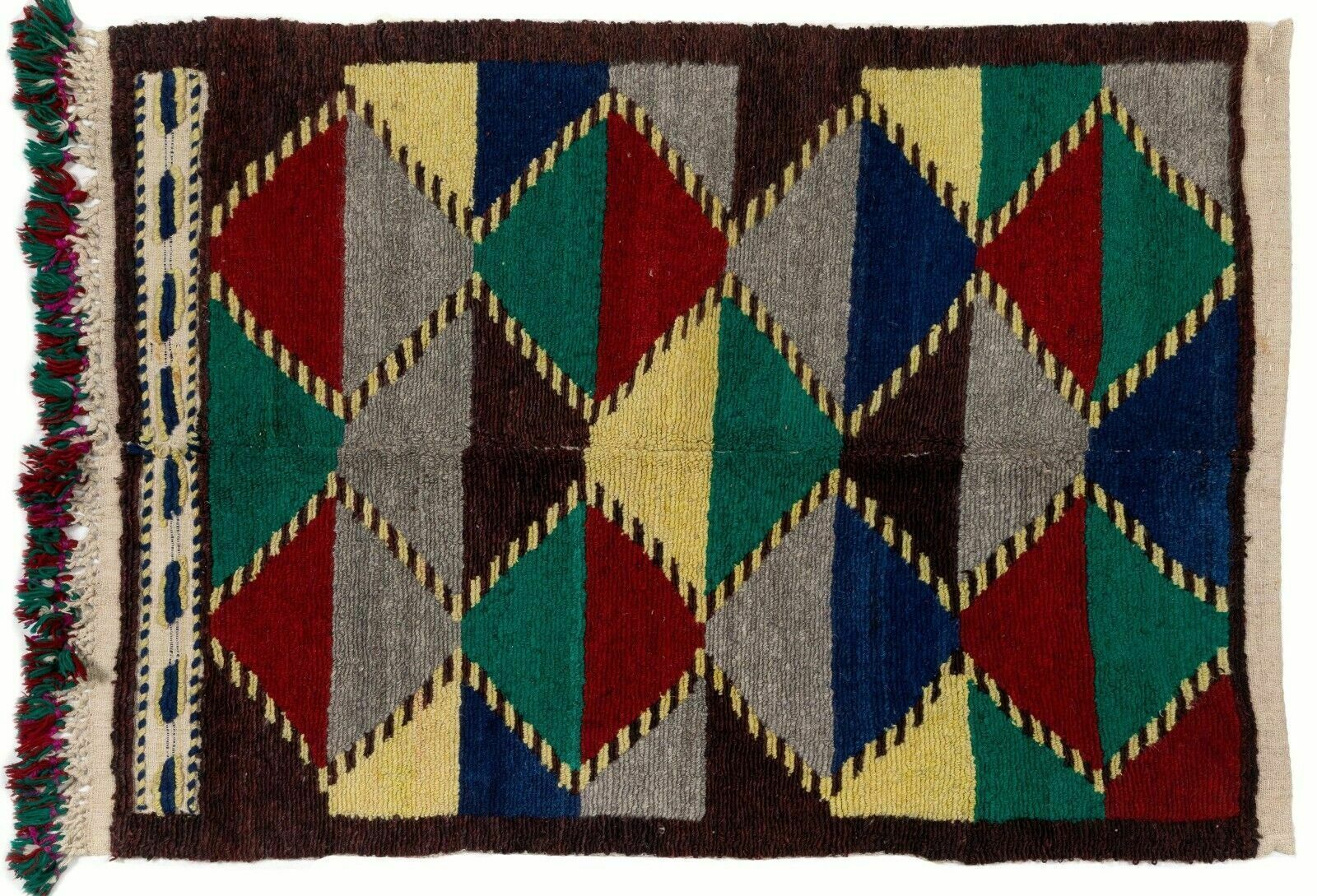 3.6x4.4 Ft Handmade Geometric Design 1960s Tulu Rug From Turkey. C1239 photo for sale