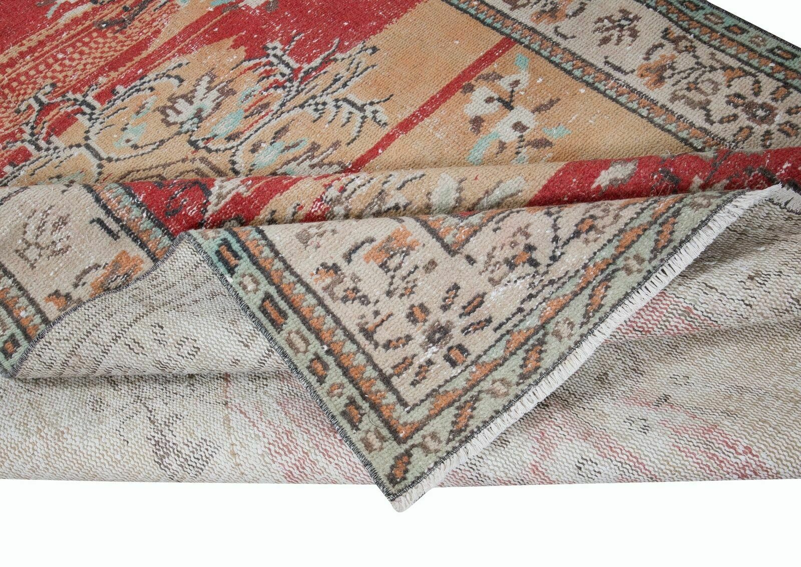 5.5x9 Ft Unusual Mid Century Art Deco Rug, Hand Knotted Carpet In Red & Beige photo for sale