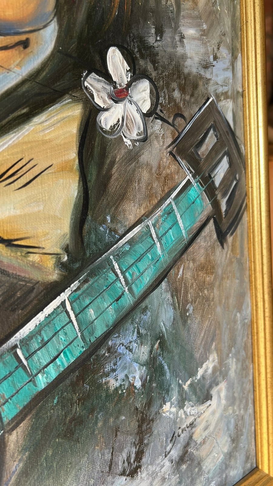 Original Framed Oil On Canvas Painting Signed By Salmon [Depicts Two Clowns Playing Banjo] photo 159.0