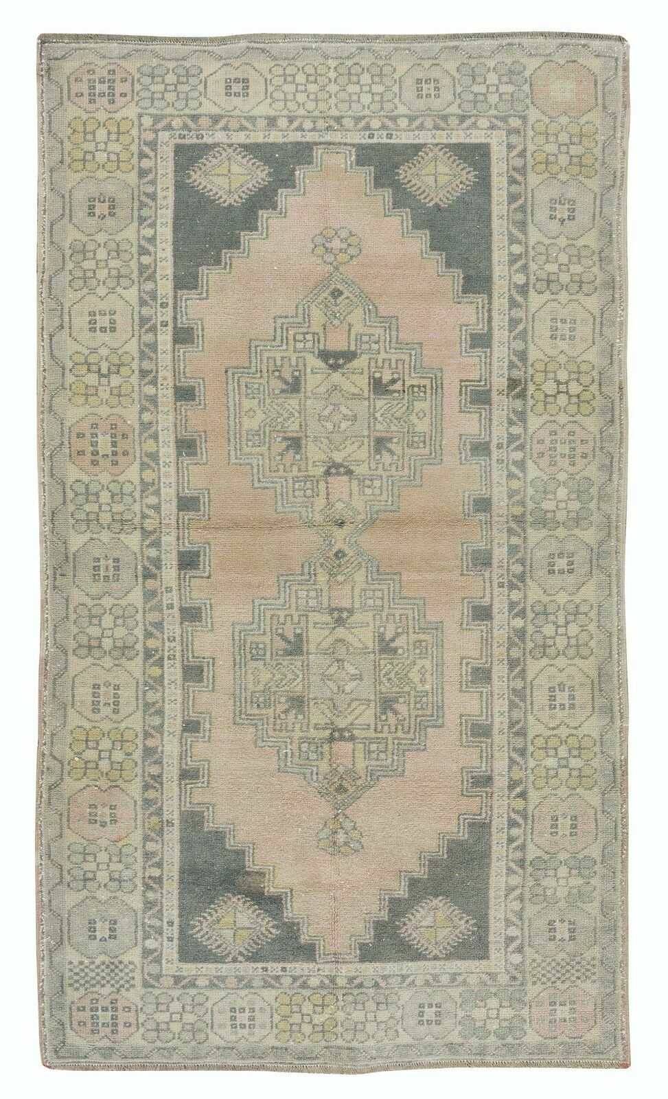 3.9x7 Ft Tribal Style Mid Century Handmade Turkish Wool Rug, Circa 1950