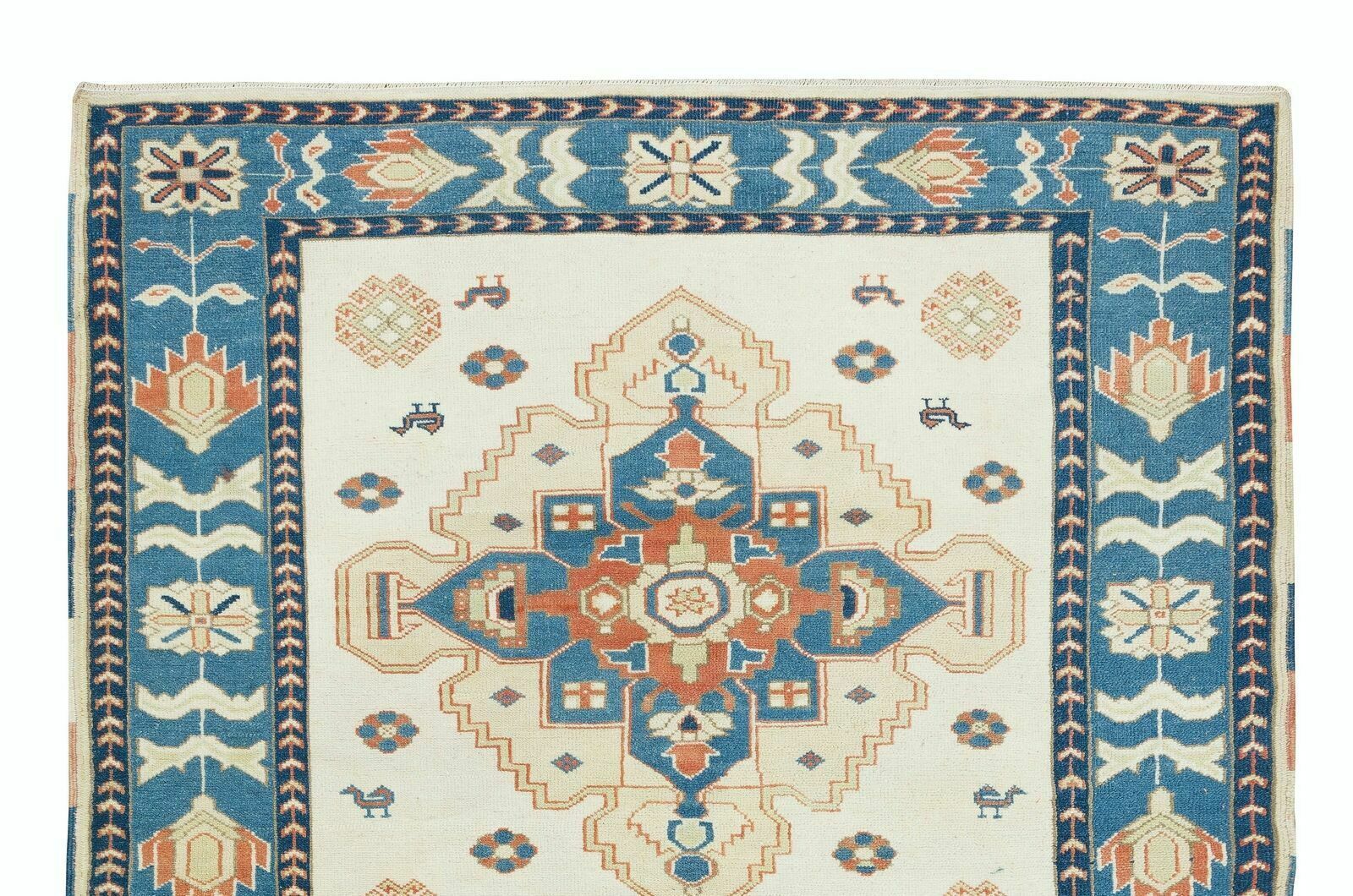 4.6x6.3 Ft Mid Century Turkish Wool Rug, One Of A Kind Geometric Handmade Carpet photo Textiles