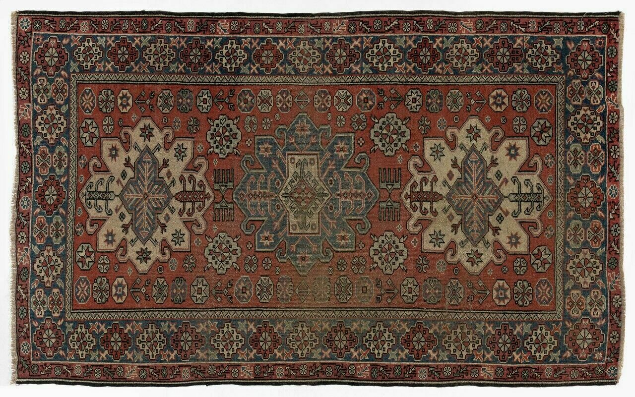 Traditional Vintage Handknotted Anatolian Village Rug With Medallions photo Textiles