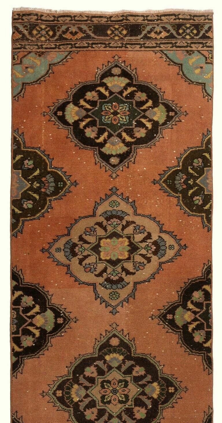 3x12.3 Ft Vintage Handmade Turkish Wool Runner Rug, Narrow Hallway Carpet photo furniture