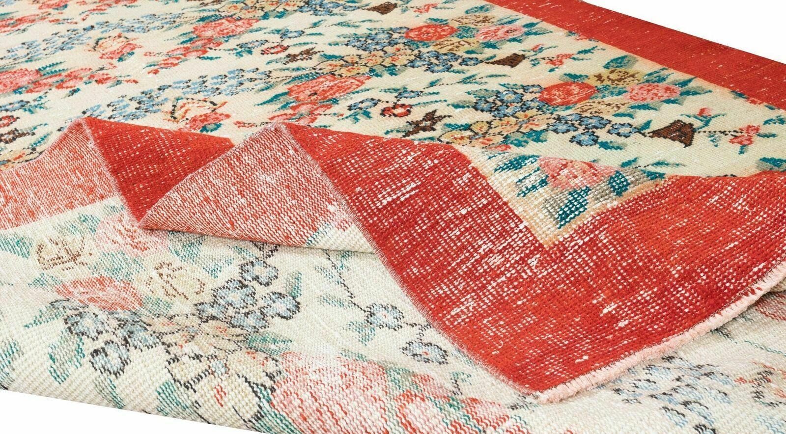 5.8x9.3 Ft Authentic Floral Pattern Vintage Hand Knotted Anatolian Area Rug photo for sale