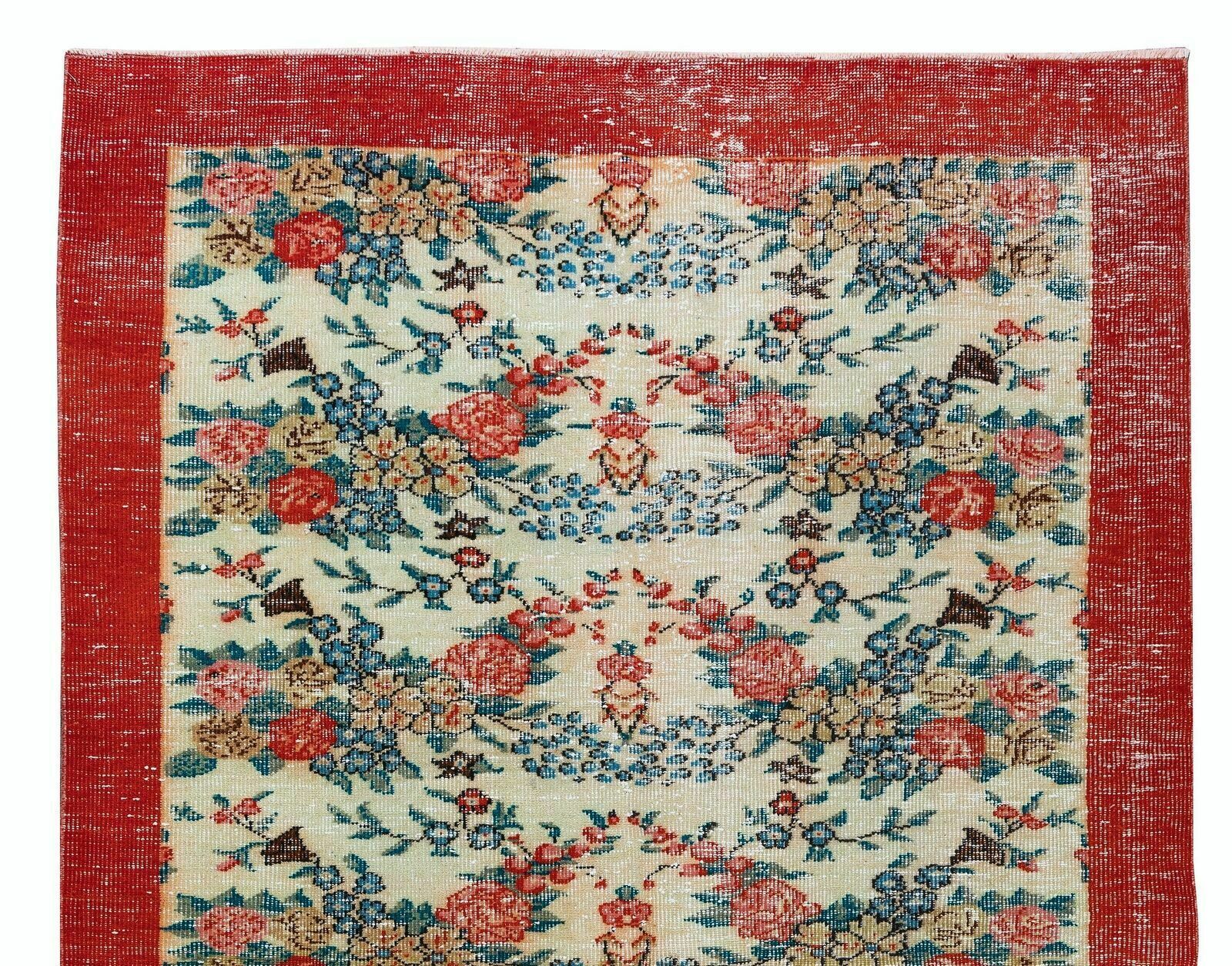 5.8x9.3 Ft Authentic Floral Pattern Vintage Hand Knotted Anatolian Area Rug photo Textiles