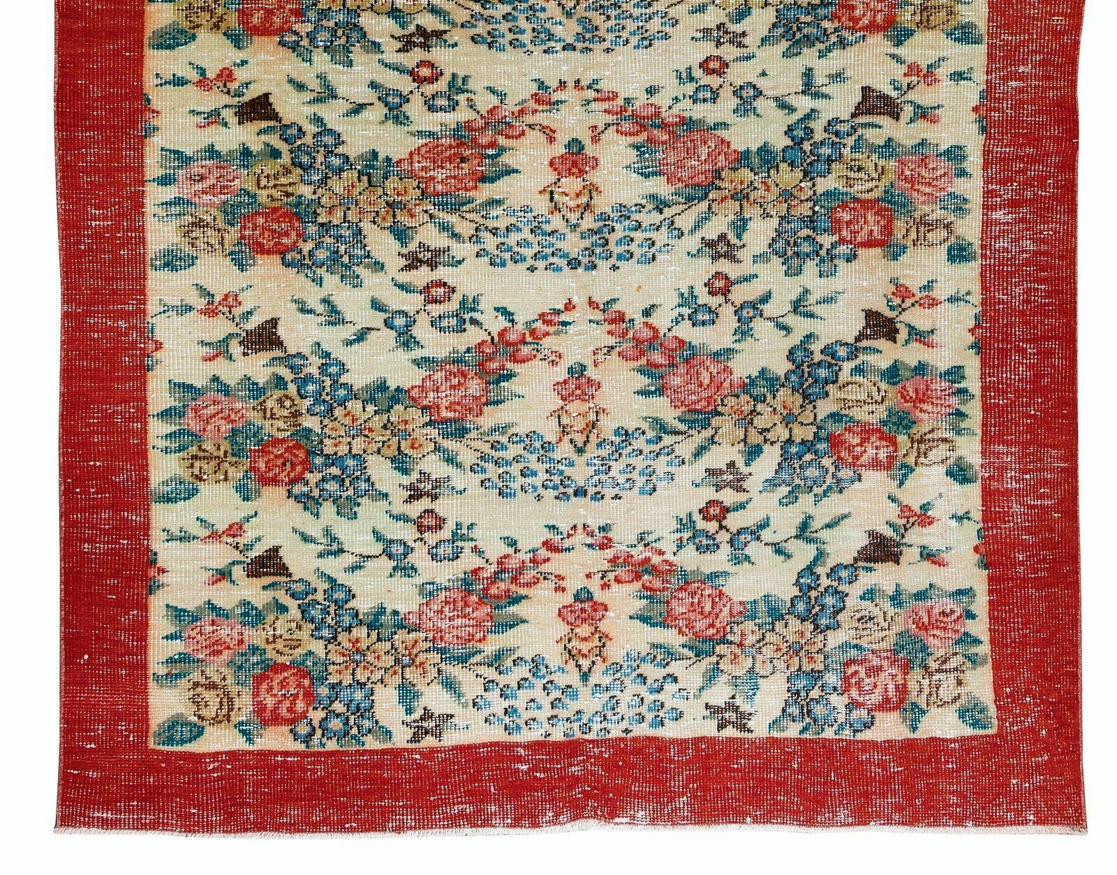 5.8x9.3 Ft Authentic Floral Pattern Vintage Hand Knotted Anatolian Area Rug photo 740.0