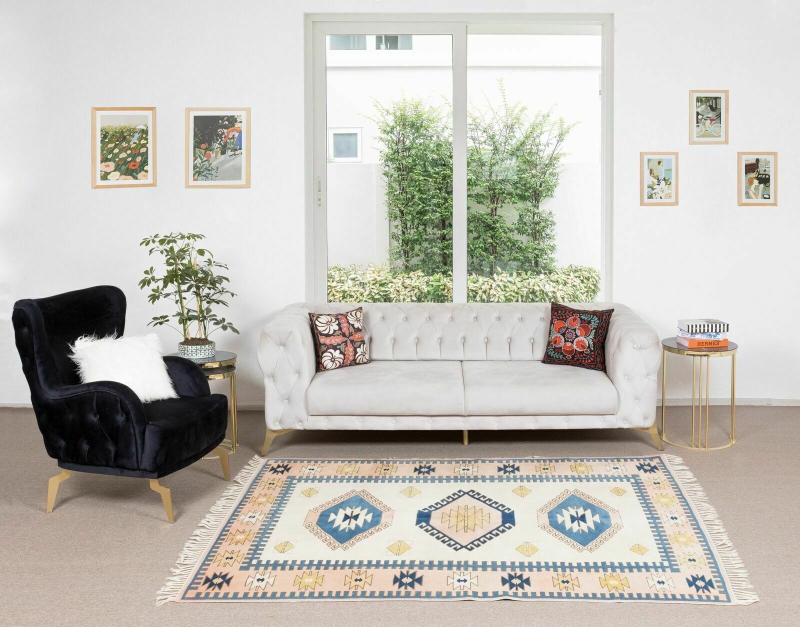 5.5x6.8 Ft Vintage Handknotted Wool Rug From Turkey With Triple Medallion Design photo furniture
