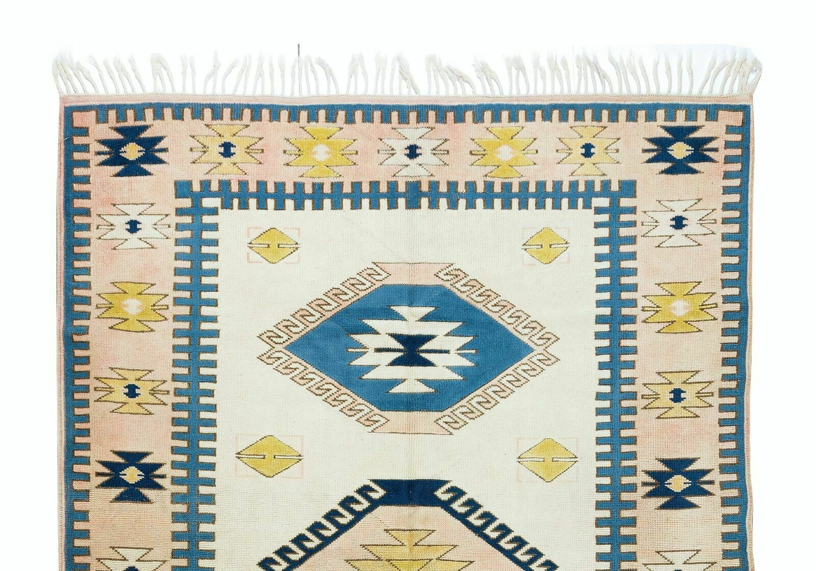 5.5x6.8 Ft Vintage Handknotted Wool Rug From Turkey With Triple Medallion Design photo Textiles