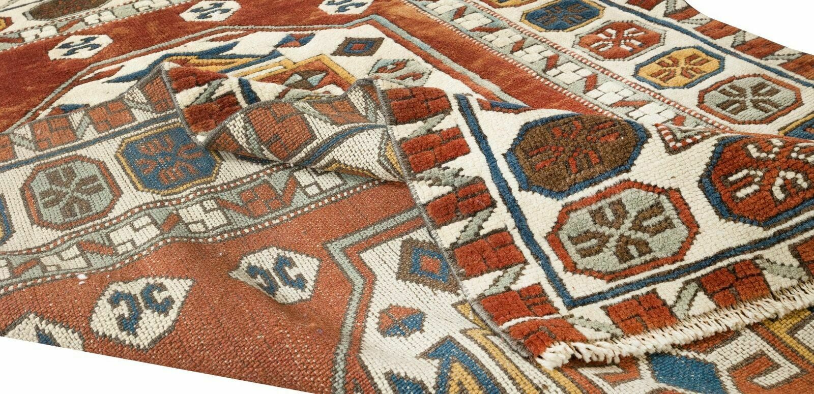 Vintage Hand Knotted Turkish Wool Rug, One Of A Kind Geometric Carpet photo for sale