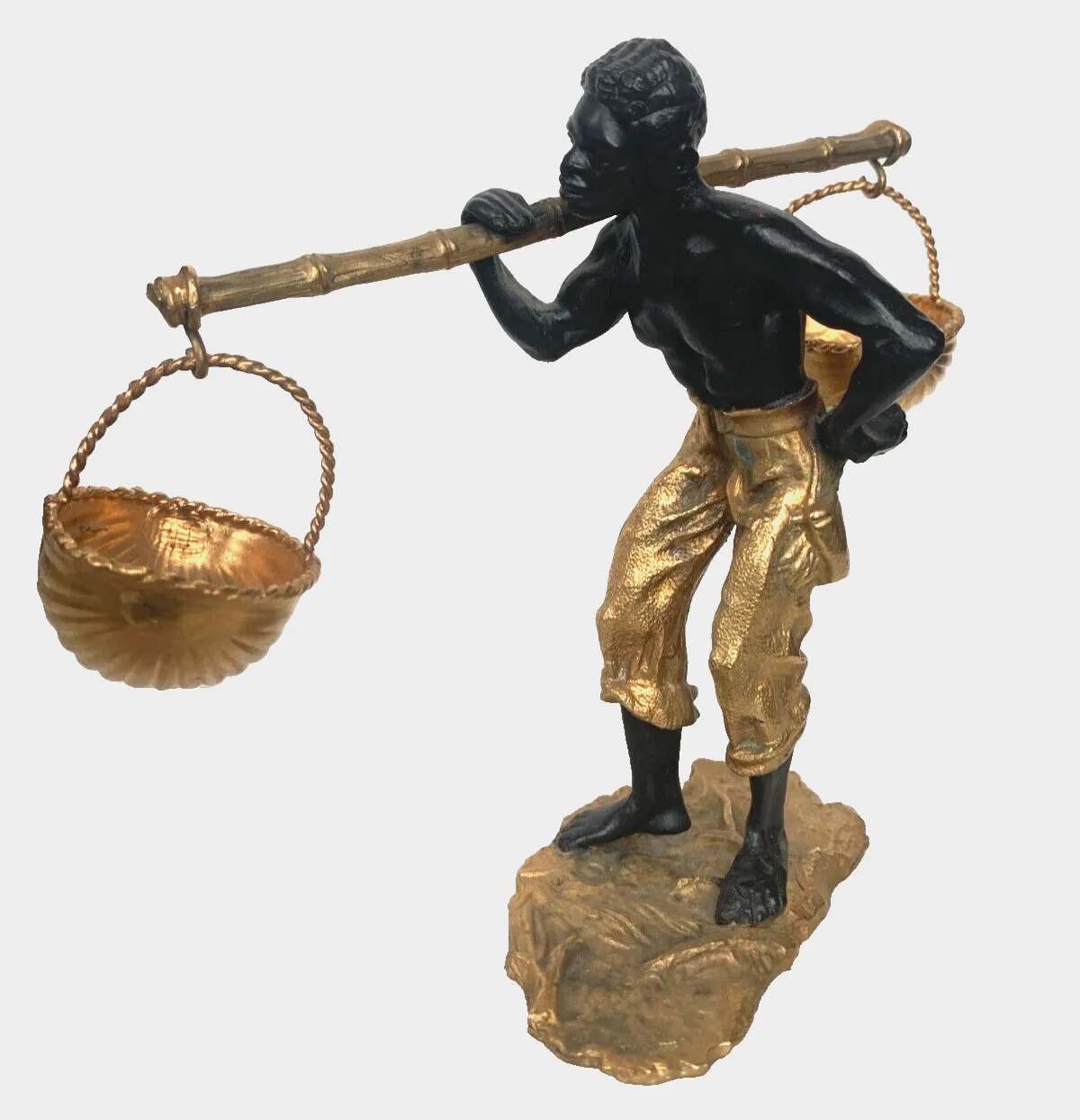 Bronze Group With Double Patina "Man With Basket Pendulum" 20th Century