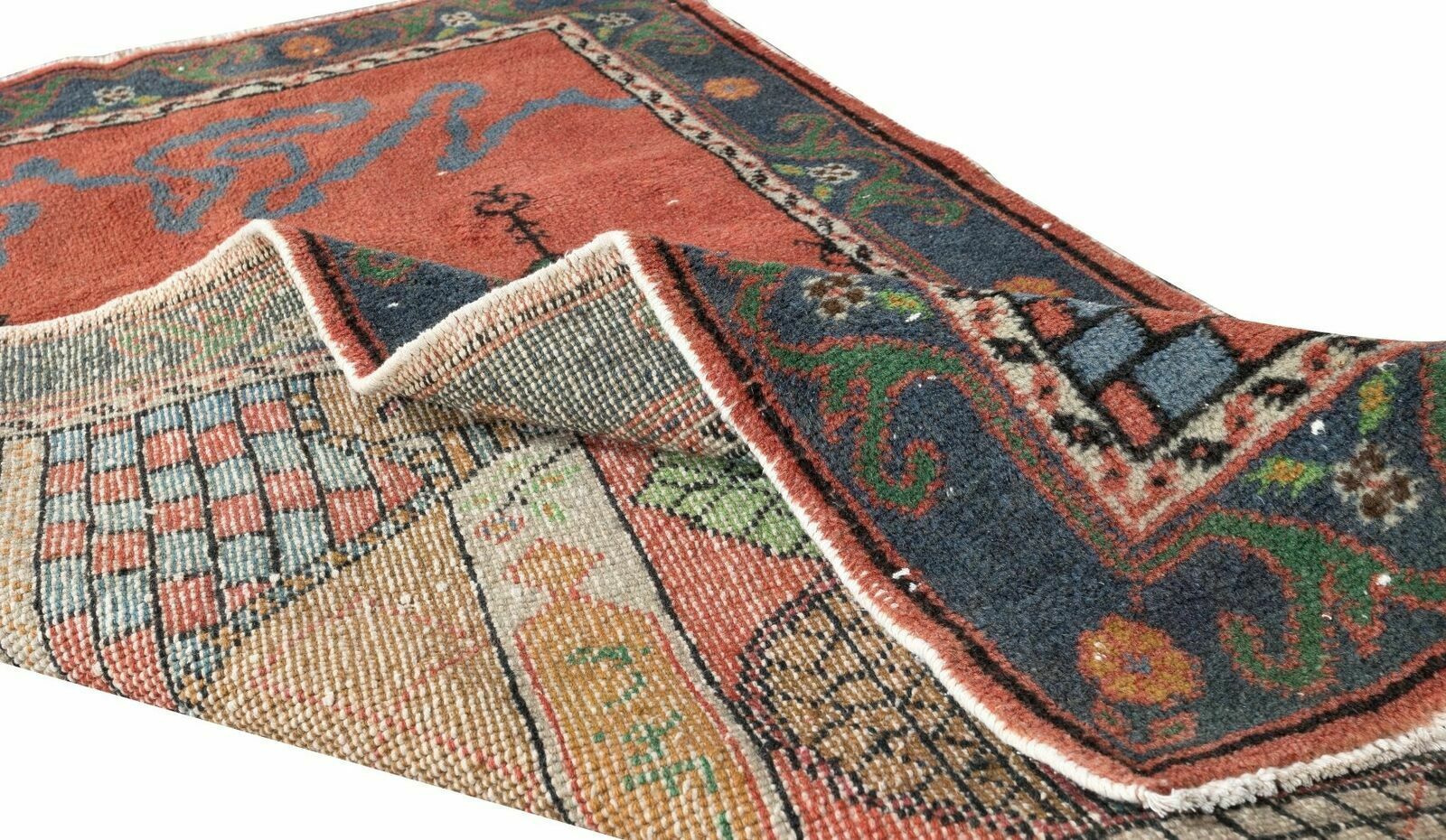 Handmade 1960s Prayer Rug With Mosque Motif, Turkish Wool Accent Rug photo for sale