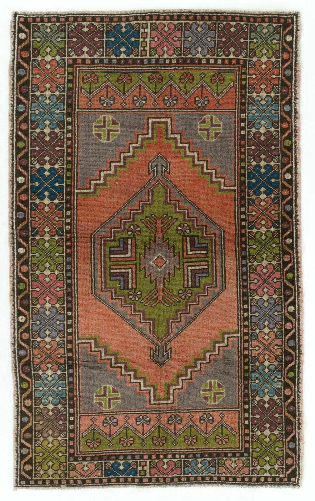 3.7x6 Ft Vintage Turkish Tribal Rug, Traditional Oriental Carpet, Soft Wool Pile