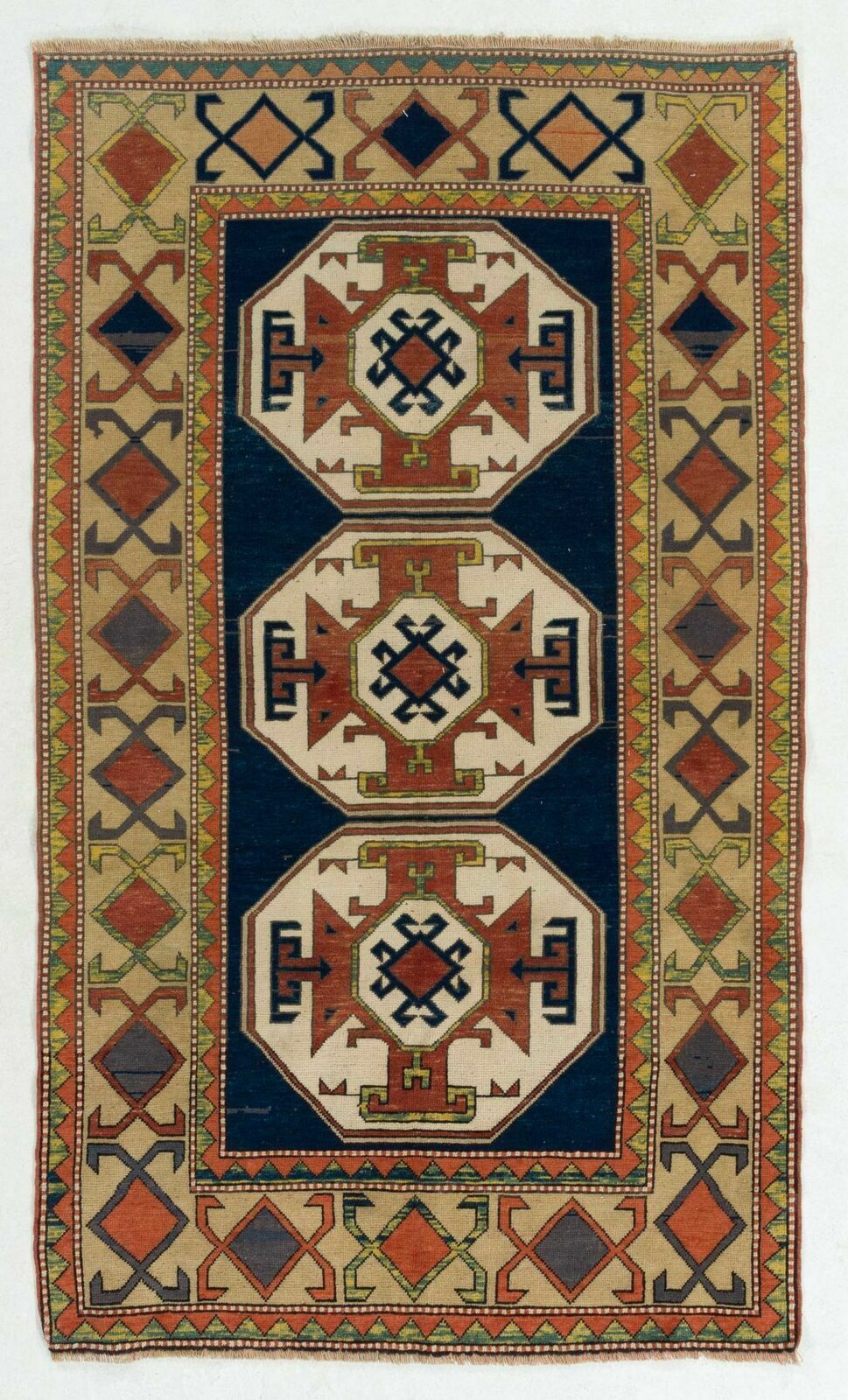 Vintage Caucasian Kazak Rug, Wool Hand Knotted Carpet, Floor Covering