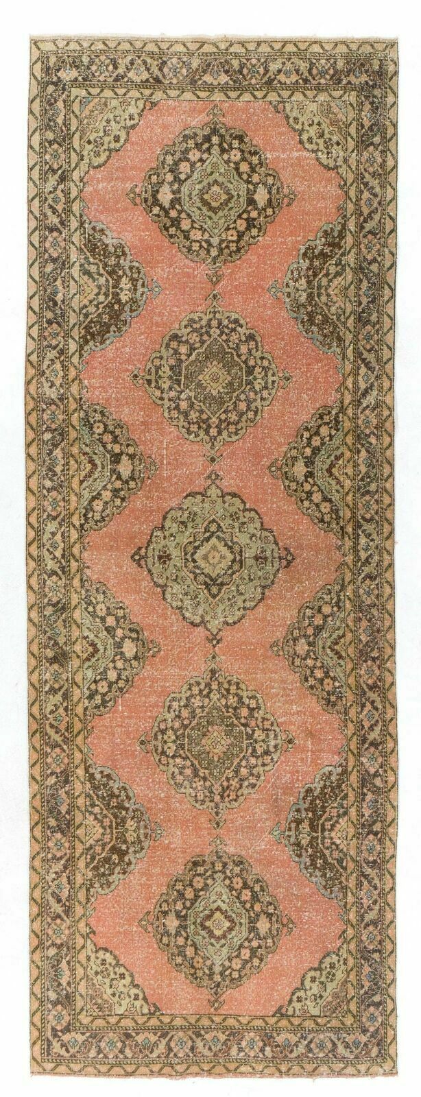 4.8x13.5 Ft Vintage Central Anatolian Village Runner. Handmade Rug For Hallway