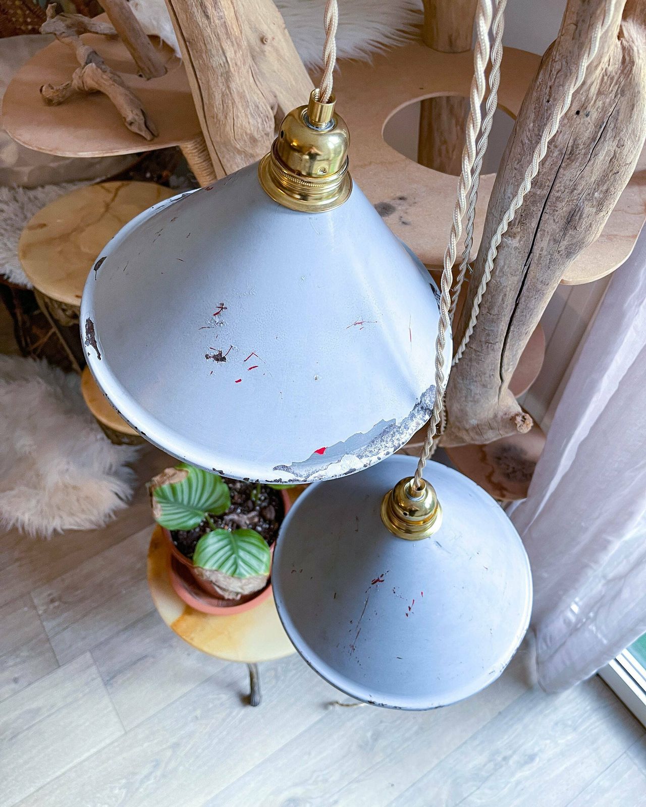 Customizable Vintage Enameled Sheet Metal Lampshades   Vintage Industrial Style Light Pendant Light   Old Sheet Metal Lampshade photo Lighting
