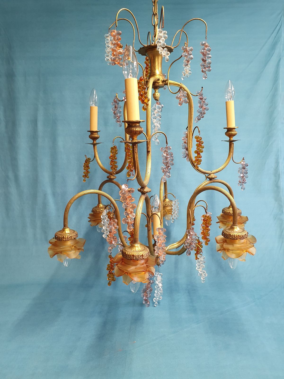 Large French Chandelier With Glass Bunches Of Grapes photo furniture