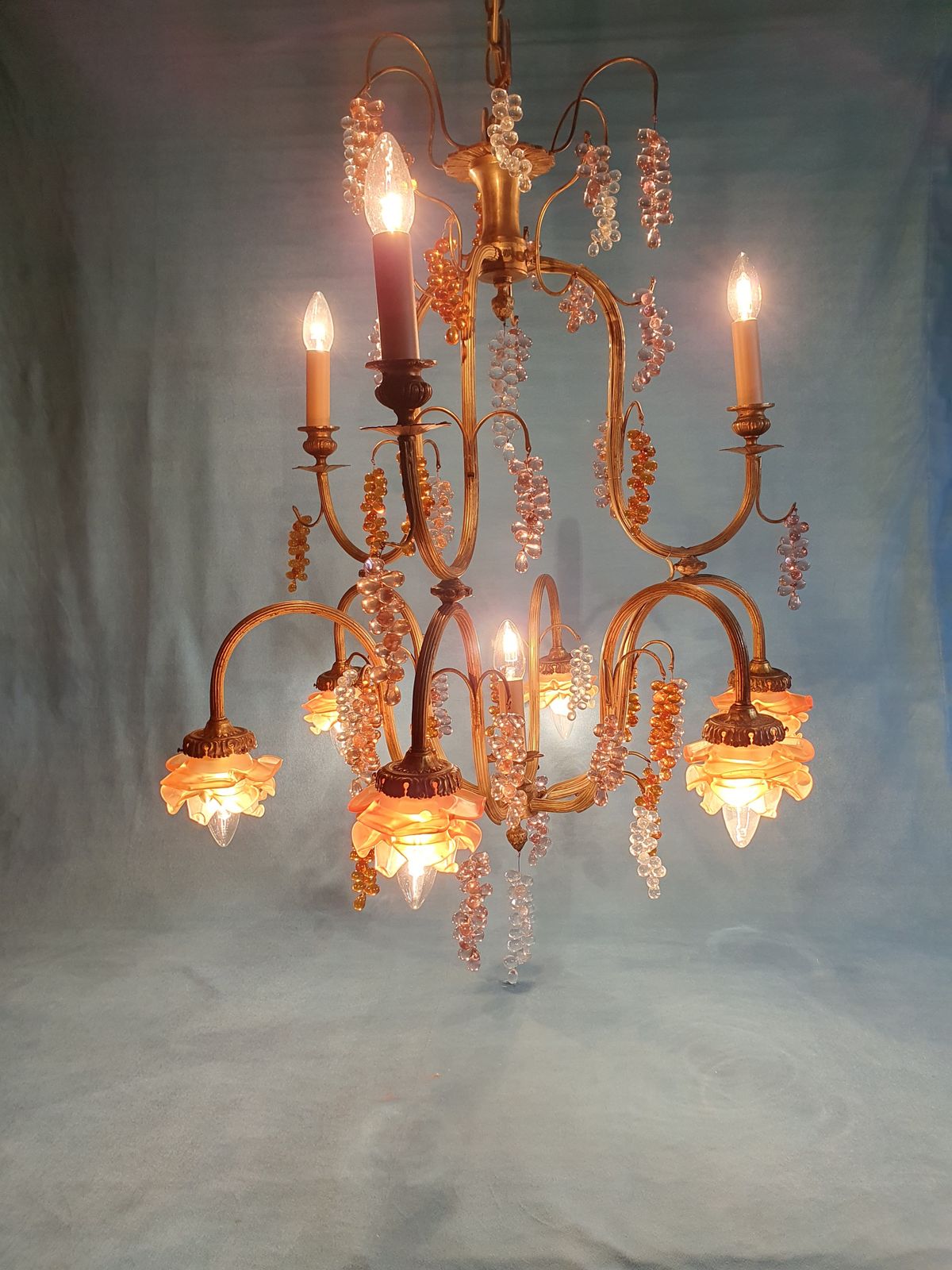 Large French Chandelier With Glass Bunches Of Grapes photo for sale