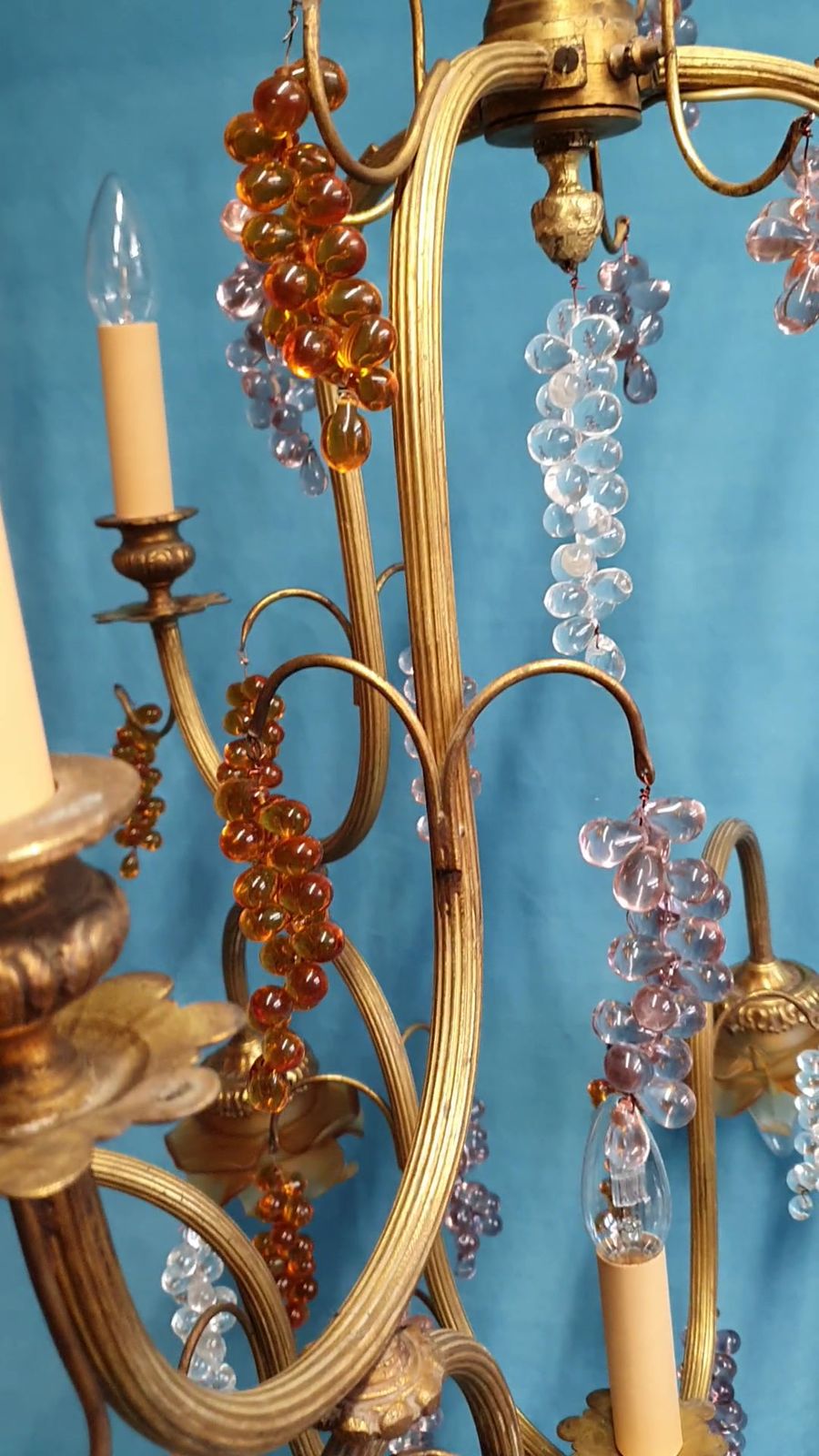photo for sale Large French Chandelier With Glass Bunches Of Grapes