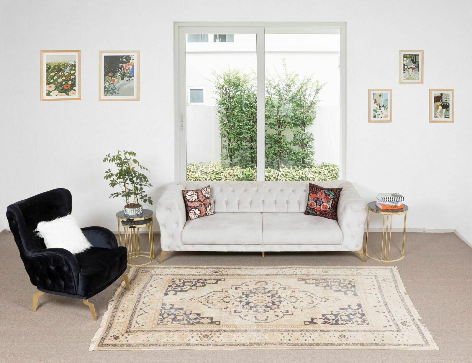 5.4x9.3 Ft 1960s Hand Knotted Turkish Oushak Rug With Geometric Medallion Design photo furniture