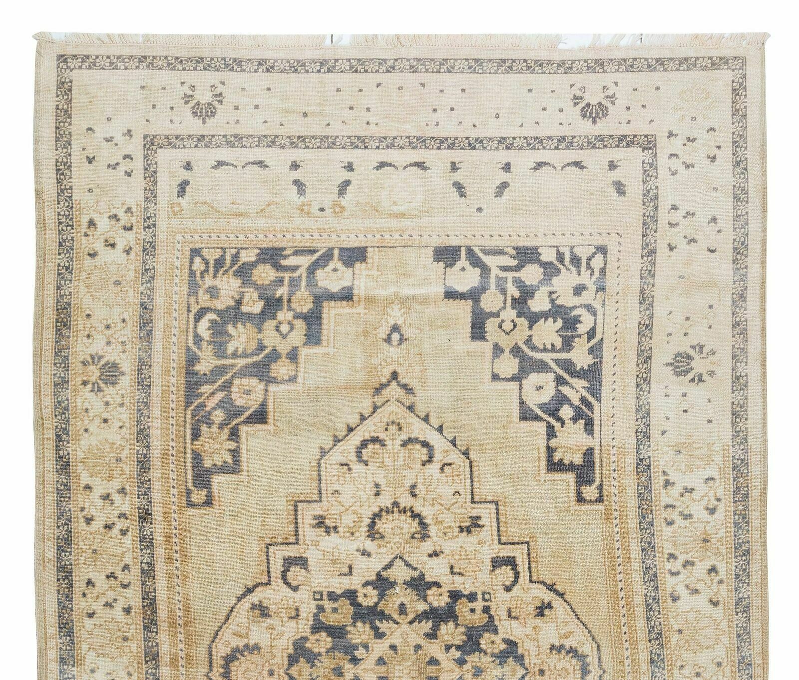 5.4x9.3 Ft 1960s Hand Knotted Turkish Oushak Rug With Geometric Medallion Design photo Textiles