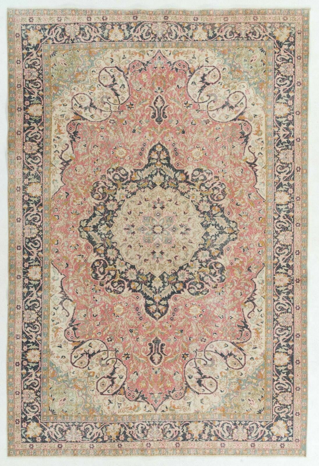 7x10.2 Ft Fine Semi Antique Hand Knotted Turkish Wool Rug With Medallion Design