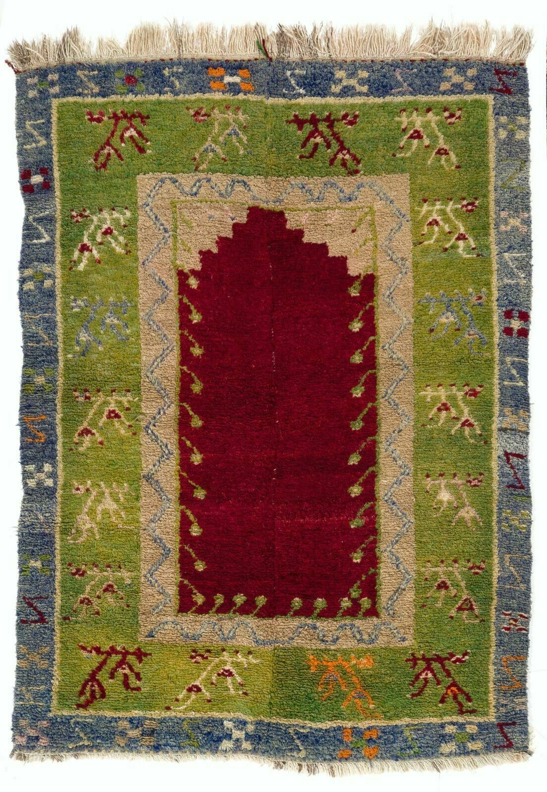 3.8x5.2 Ft Vintage Hand Knotted One Of A Kind Turkish Tulu Rug With Niche Design