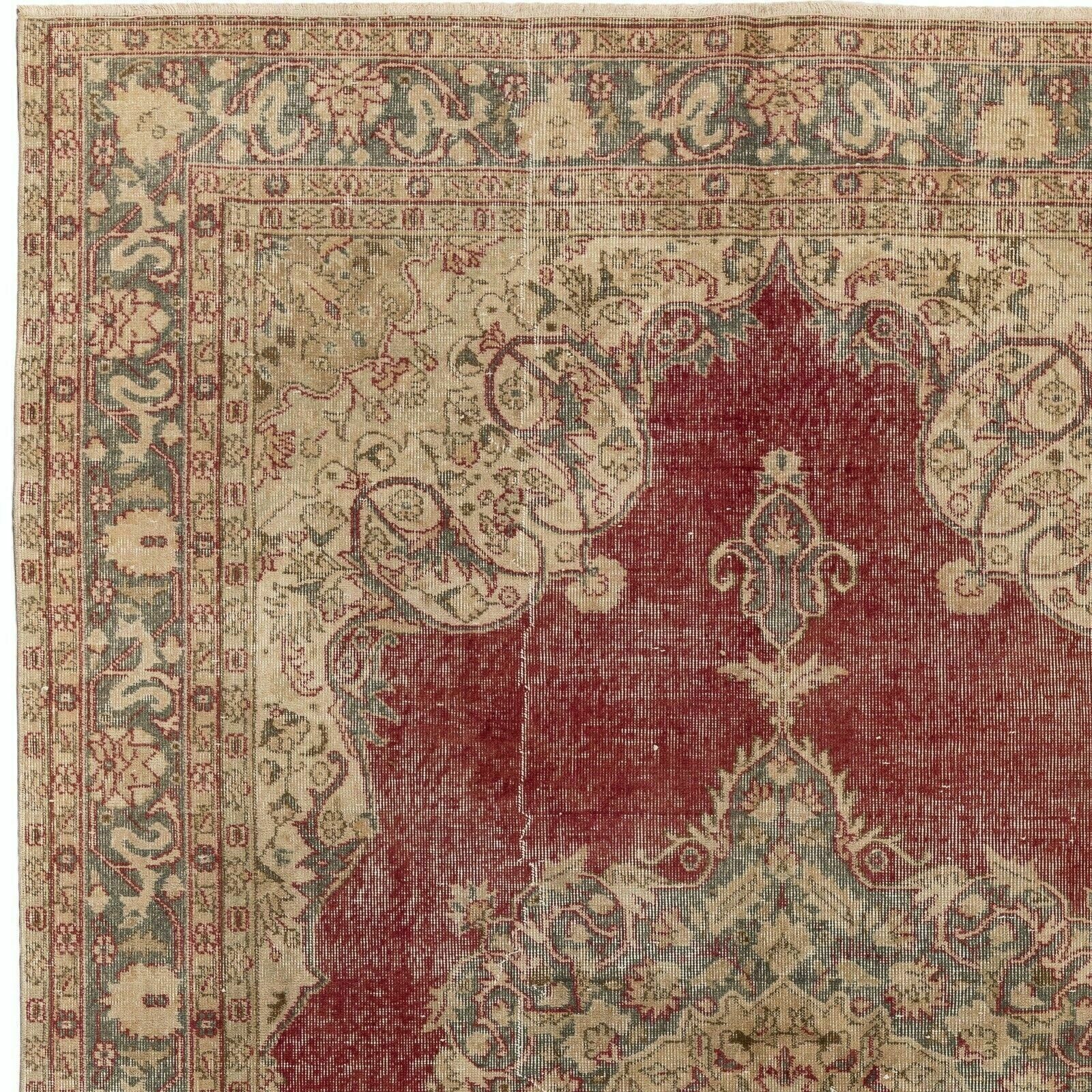 6.5x9.7 Ft Vintage Turkish Oushak Wool Area Rug In Red And Beige photo furniture