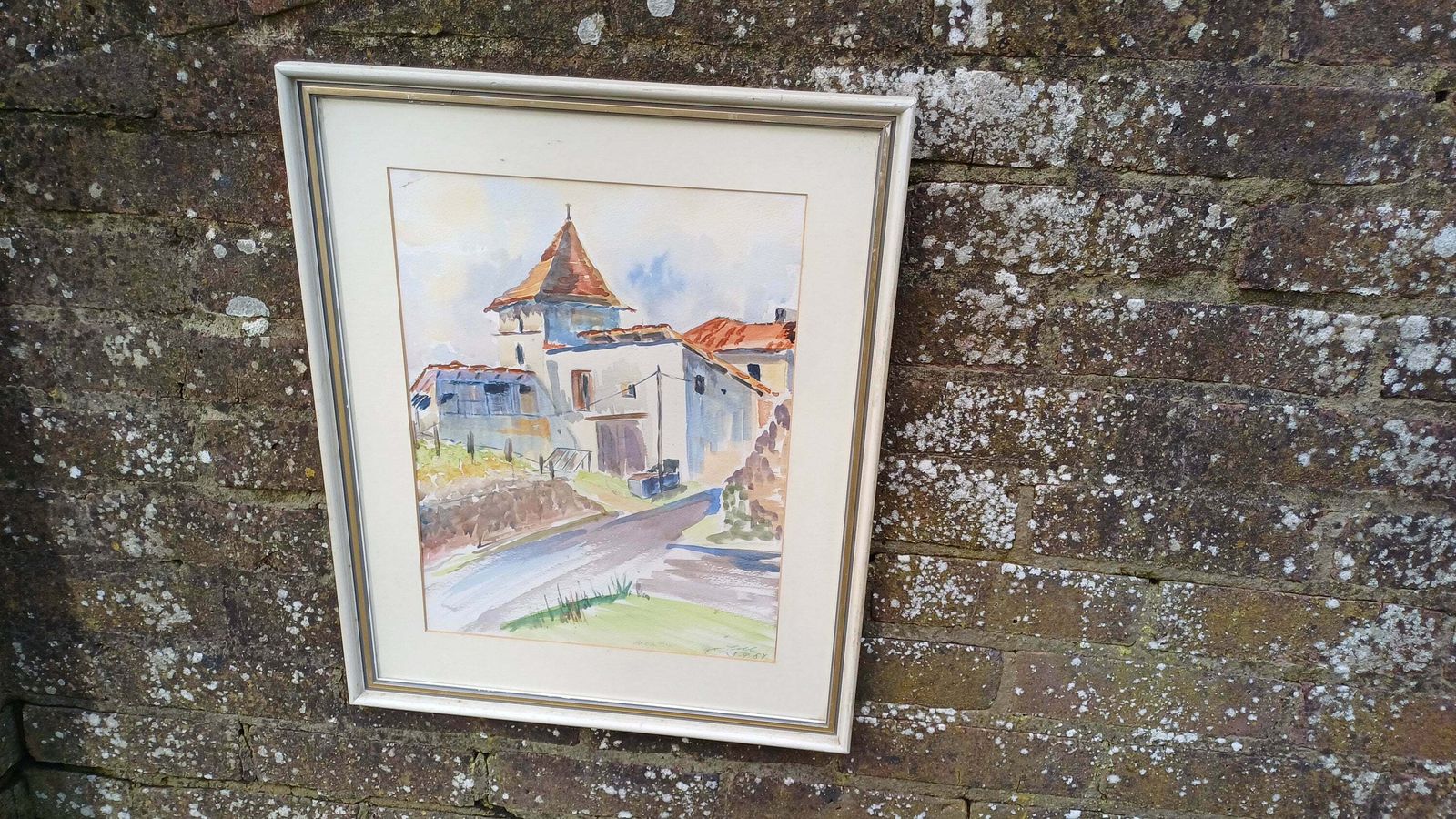 Superb Large Vintage Original Watercolour Church Landscape France