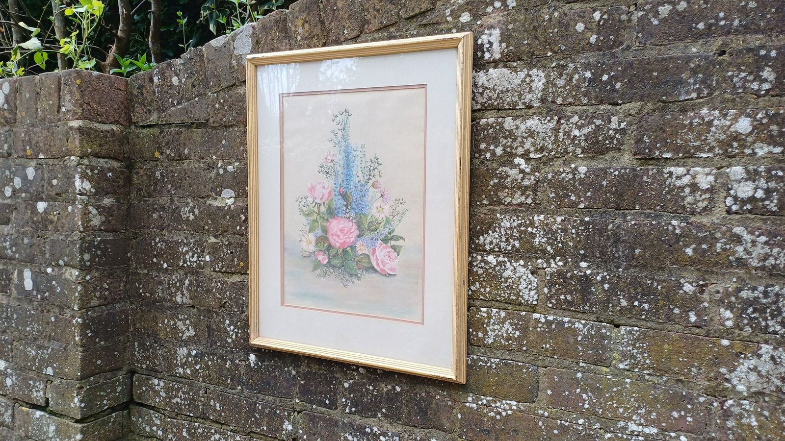 photo furniture Beautiful Large Vintage 90s Original Still Life Pastel ‘Rose And Delphiniums’