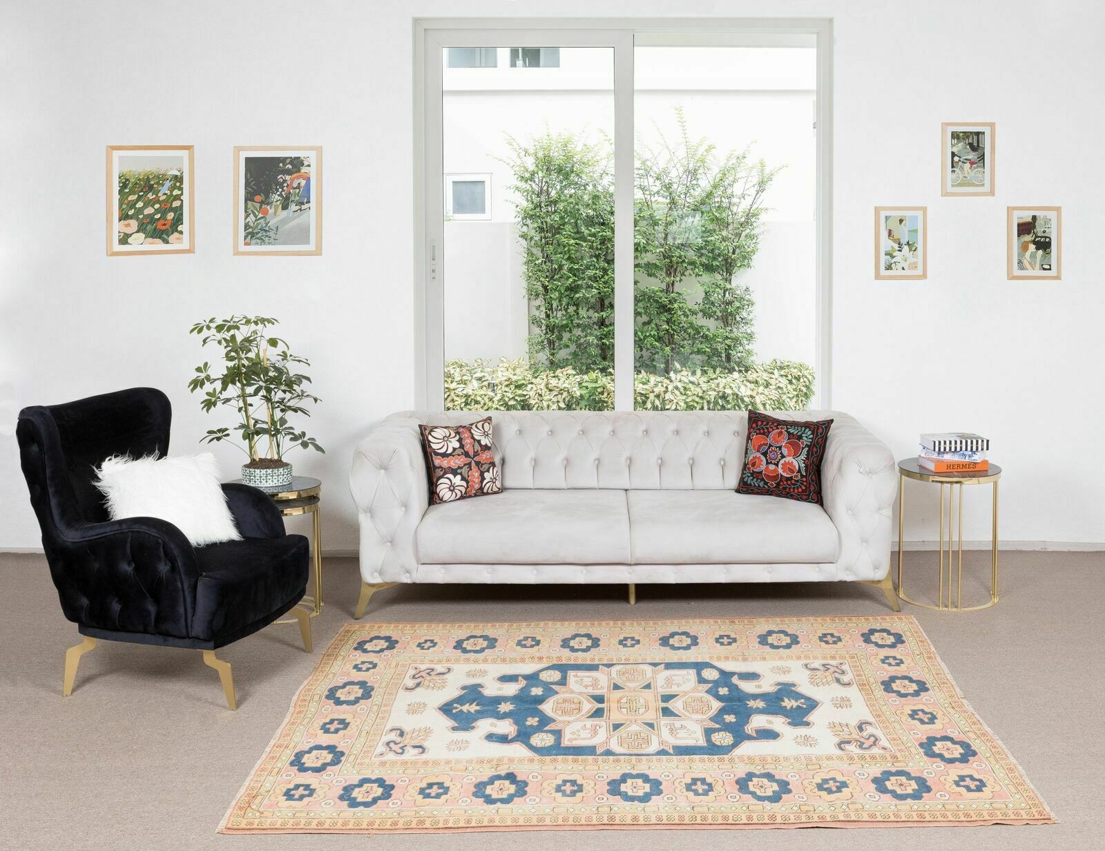 6x8.3 Ft Vintage Handmade Geometric Anatolian Rug For Living Room Decor photo furniture