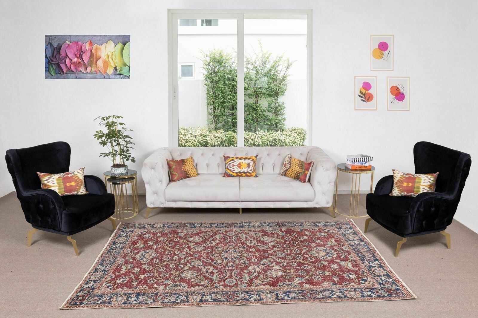 5.8x9 Ft Flower Pattern Vintage Hand Knotted Central Anatolian Wool Area Rug photo furniture