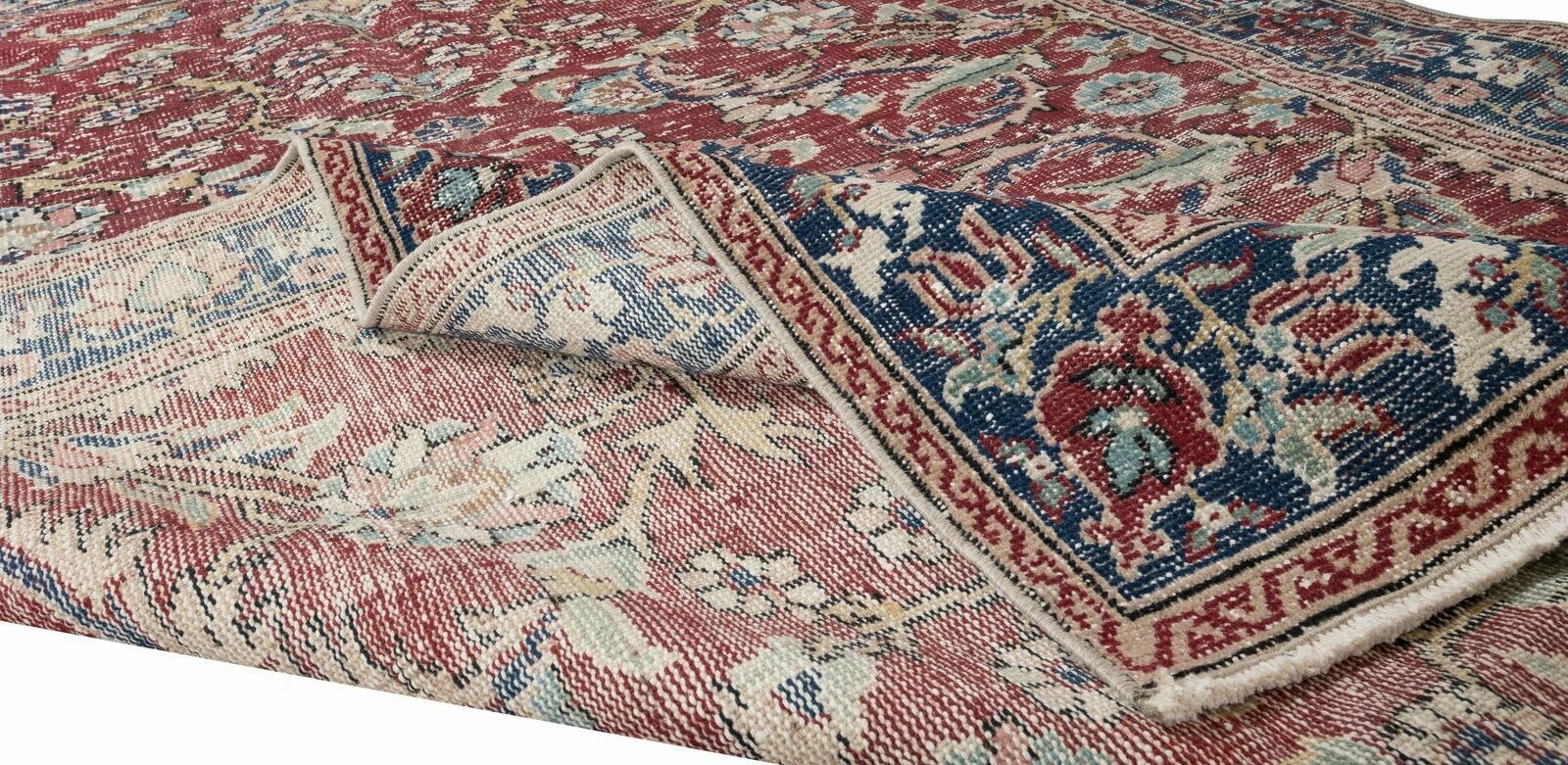 5.8x9 Ft Flower Pattern Vintage Hand Knotted Central Anatolian Wool Area Rug photo for sale