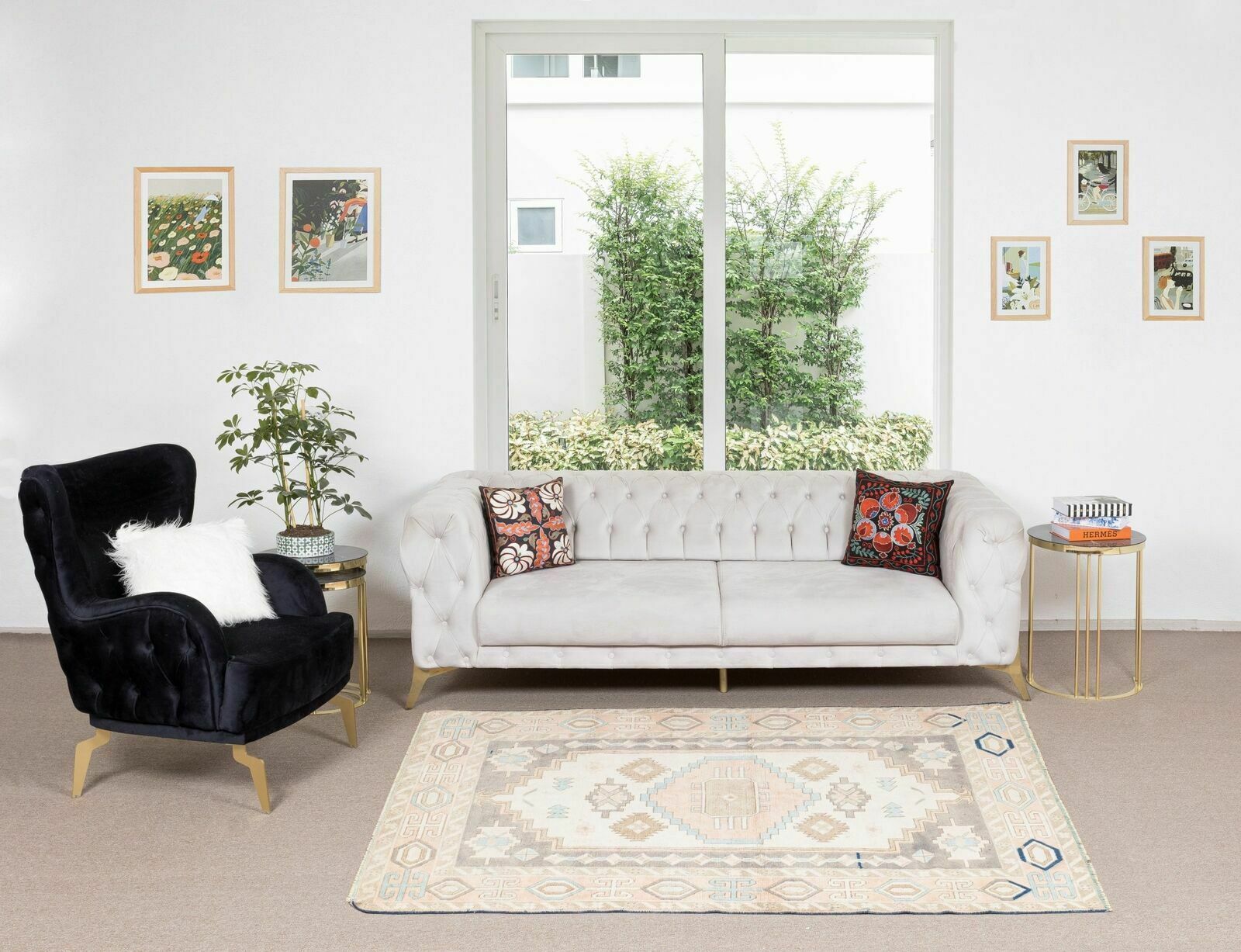 4.5x6.7 Ft 1960's Geometric Wool Area Rug, Vintage Hand Knotted Turkish Carpet photo furniture