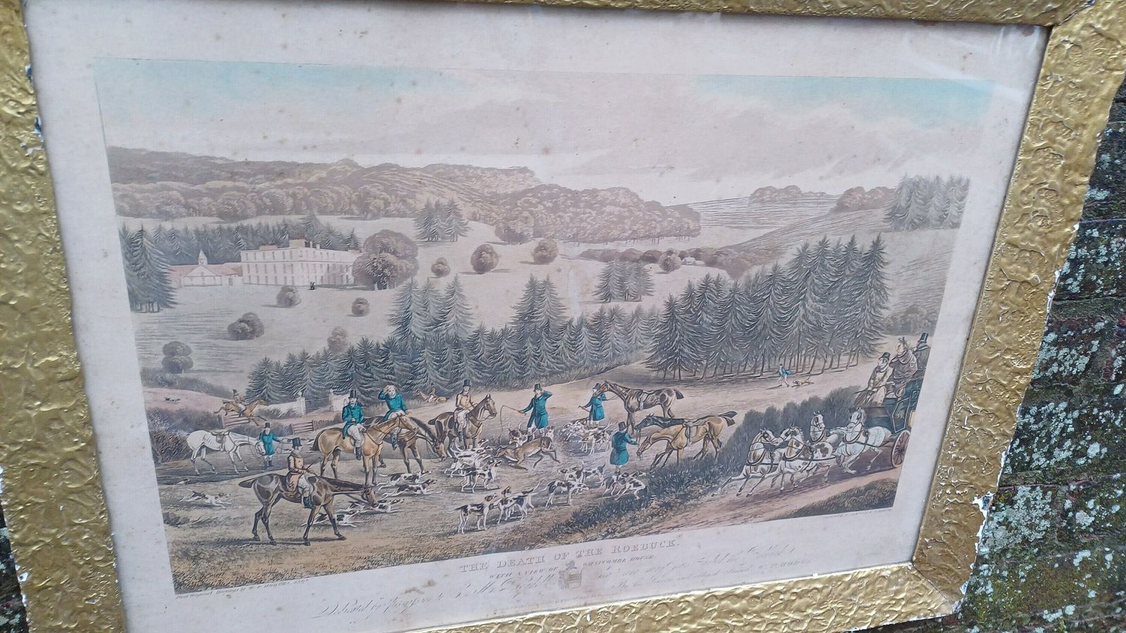 Antique Aquatint "Death Of The Roebuck" At Whatcombe House Drawing By W.P. Hodges, Engraving By M. Alken & R.C. Reeve Pub Mclean London 1834 photo vinterior
