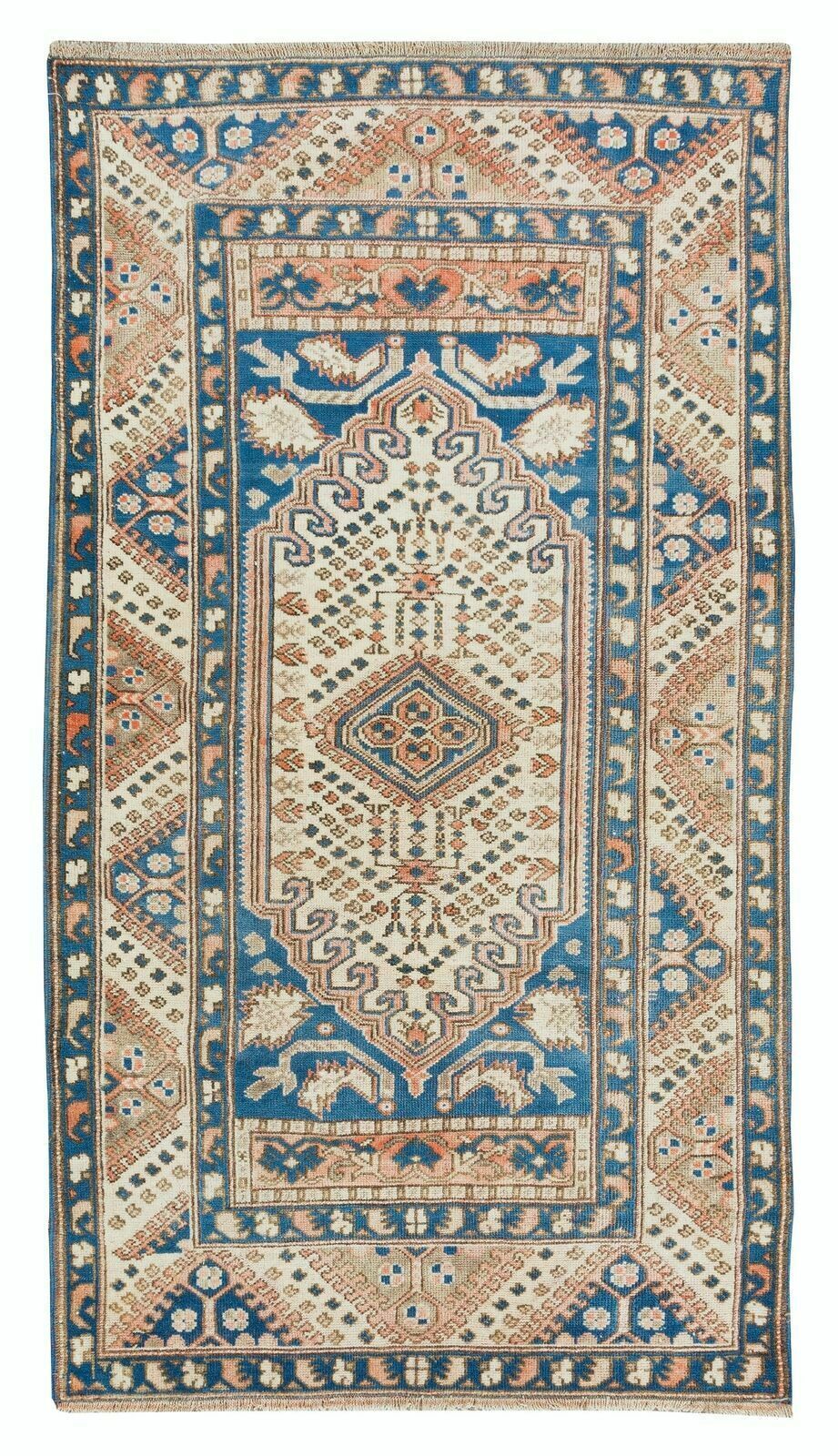 3.4x6.3 Ft Traditional Geometric Turkish Accent Rug, Vintage Handmade Carpet