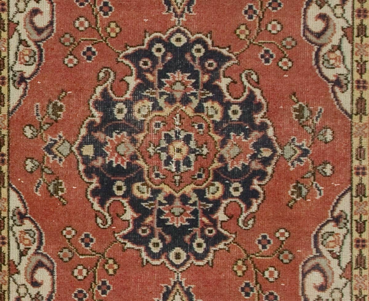 4x7.3 Ft Vintage Hand Made Rug In Red And Ivory. Authentic 1950s Floor Covering photo Textiles