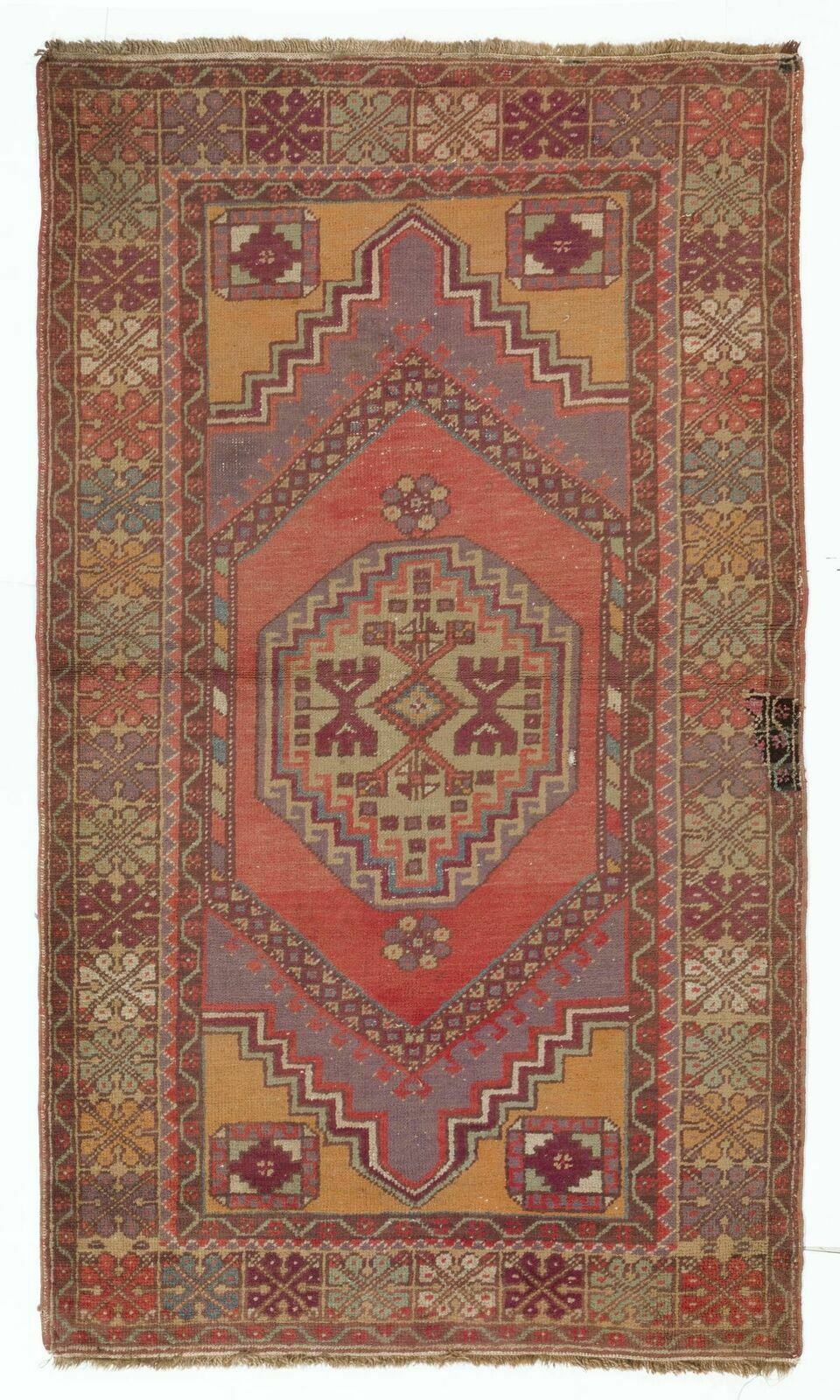 3.8x6.5 Ft Vintage Turkish Village Rug, One Of A Kind Hand Knotted Wool Carpet