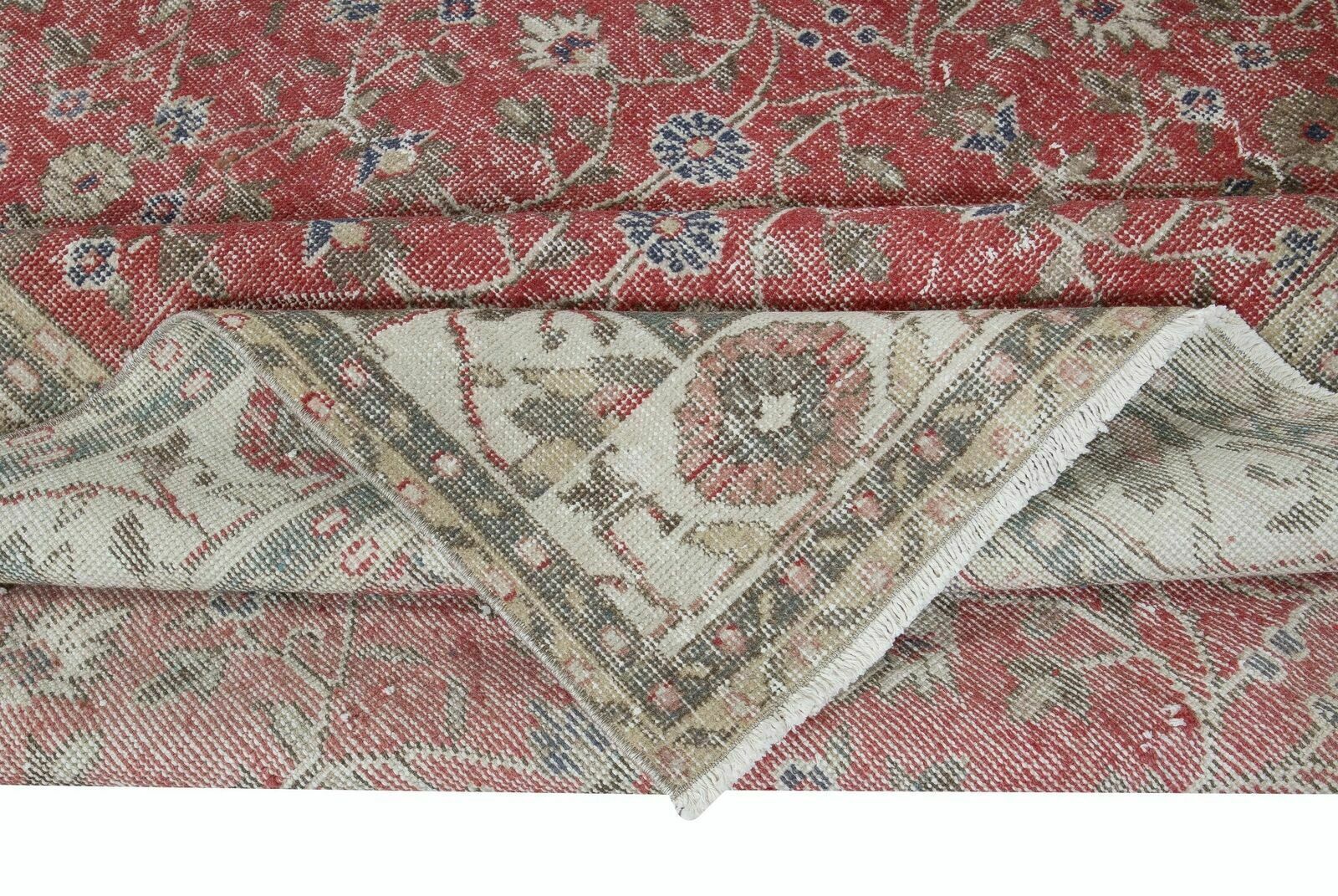 7.2x10.6 Ft Vintage Handmade Turkish Rug In Red & Beige With Flower Design photo for sale