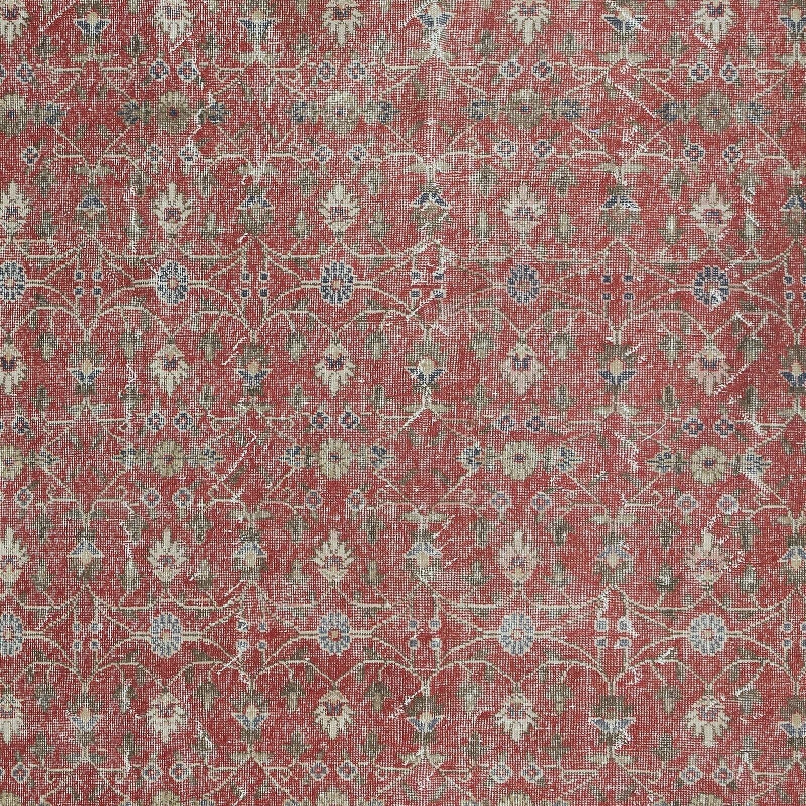 7.2x10.6 Ft Vintage Handmade Turkish Rug In Red & Beige With Flower Design photo 1049.0