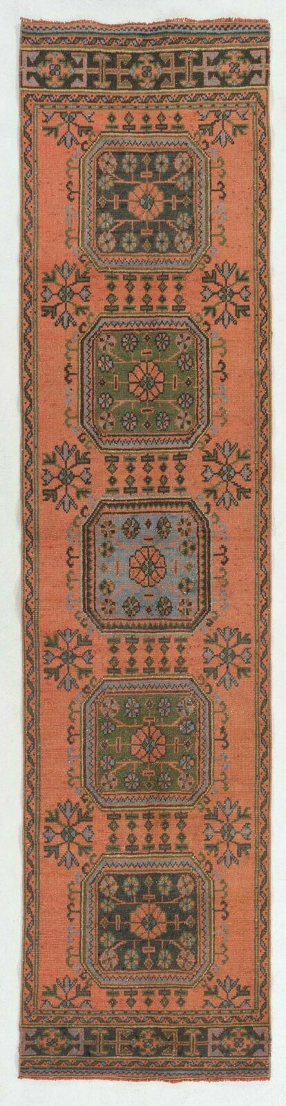 2.8x11.7 Ft Vintage Central Anatolian Runner Rug. One Of A Kind Hallway Carpet