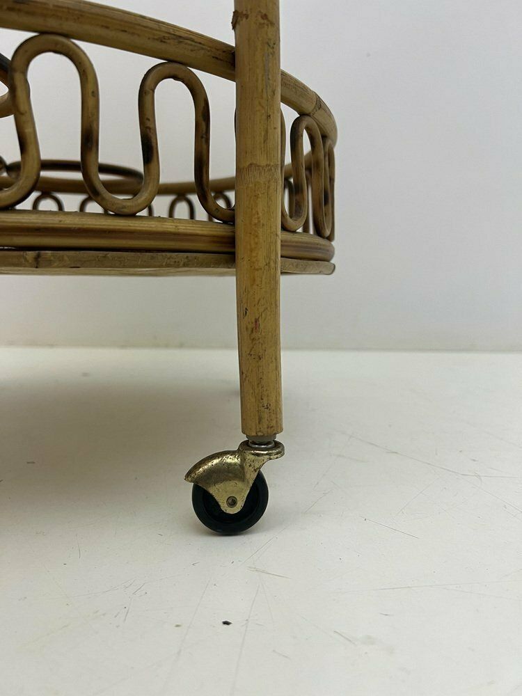 847.0 Round Bohemian Trolley In Bamboo And Wicker Attributed To Franco Albini, 1960s photo