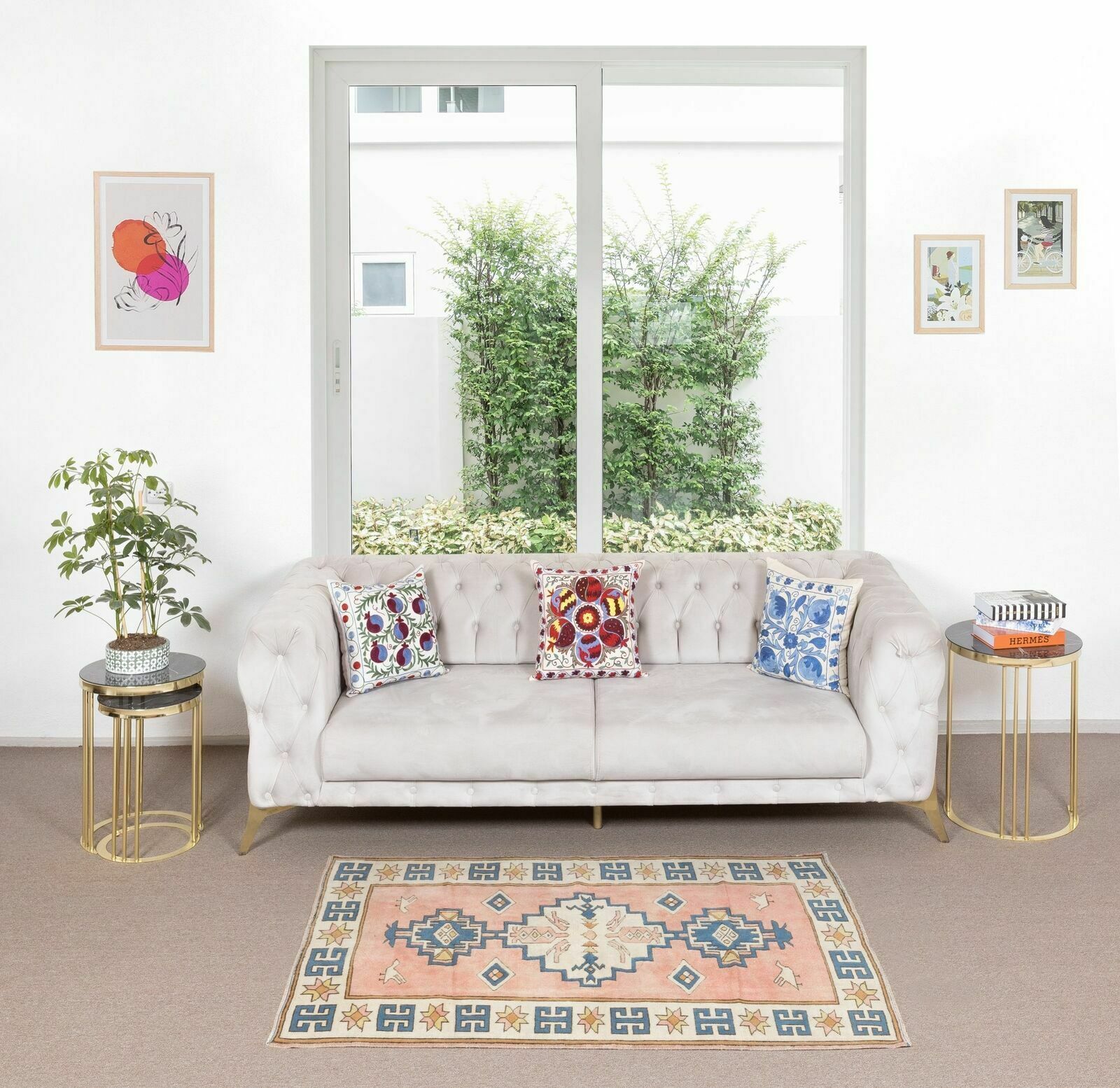 4.3x6 Ft Vintage Handmade Turkish Wool Rug With Geometric Design photo furniture