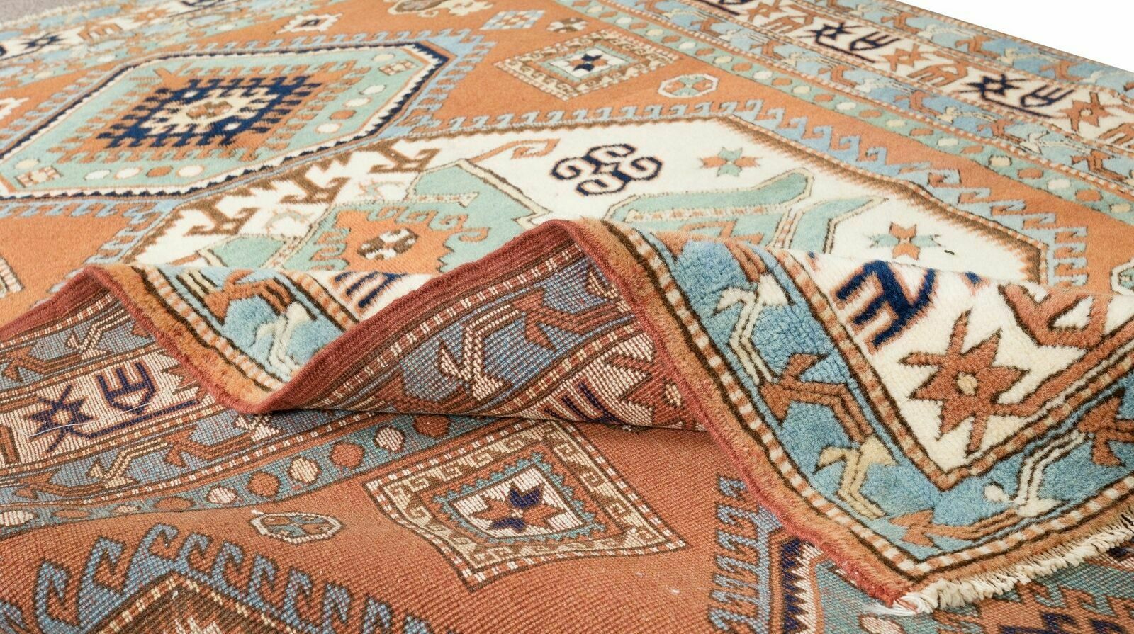4.8x6.6 Ft Tri Medallion Vintage Turkish Wool Area Rug For Office & Home Decor photo for sale