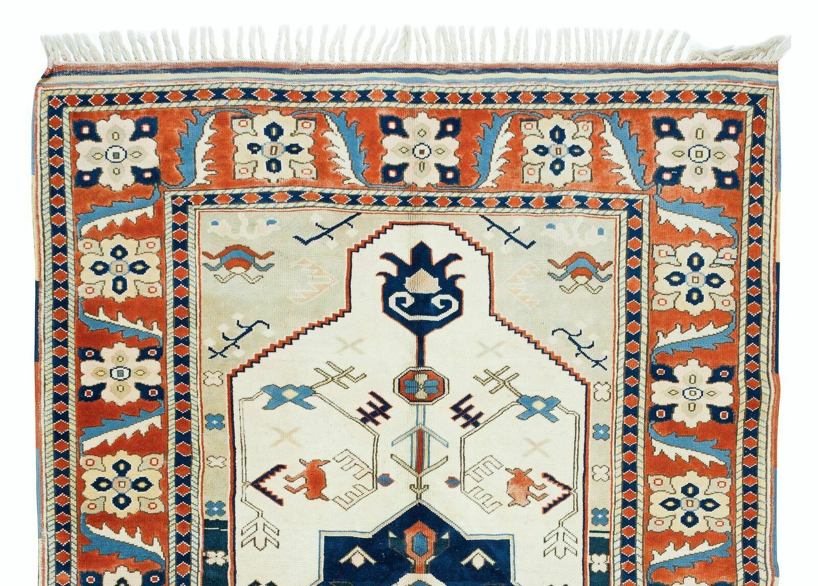 Mid Century Hand Knotted Turkish Geometric Pattern Wool Area Rug photo Textiles