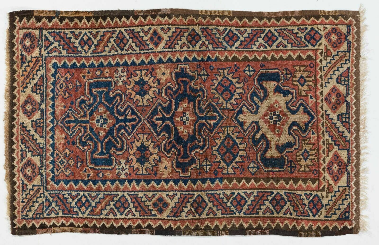 Mid Century Handmade Anatolian Wool Rug With Geometric Tri Medallions photo 345.0