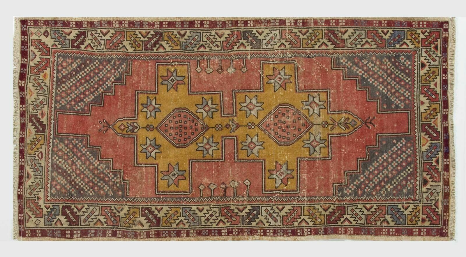 4x7.4 Ft Vintage Hand Knotted Turkish Rug With Wool Pile In Soft Red photo 460.0