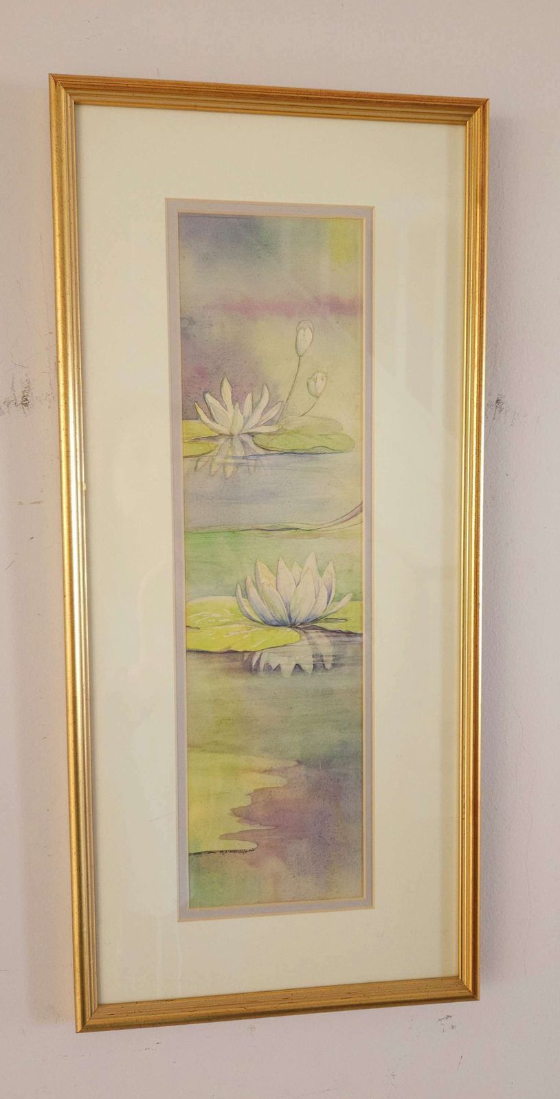 Pretty, Pastel, Original Watercolour 'Waterlilies' By Artist Margaret Metcalfe photo furniture