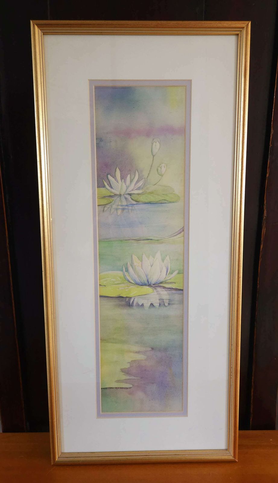 Pretty, Pastel, Original Watercolour 'Waterlilies' By Artist Margaret Metcalfe photo Art