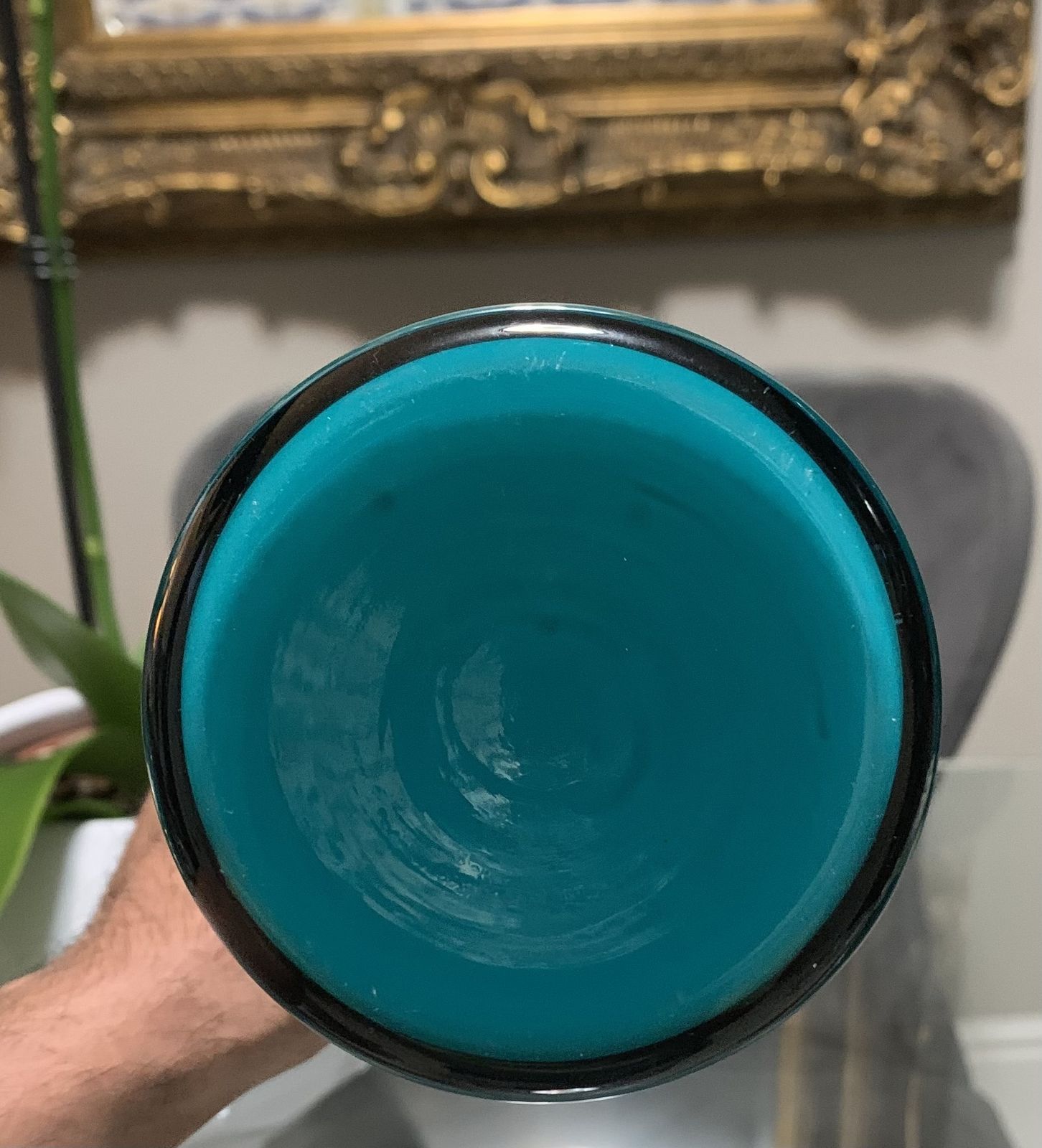200.0 Swedish Turquoise Glass Vase By Gunnar Ander For Elme Glasbruk, 1960s photo