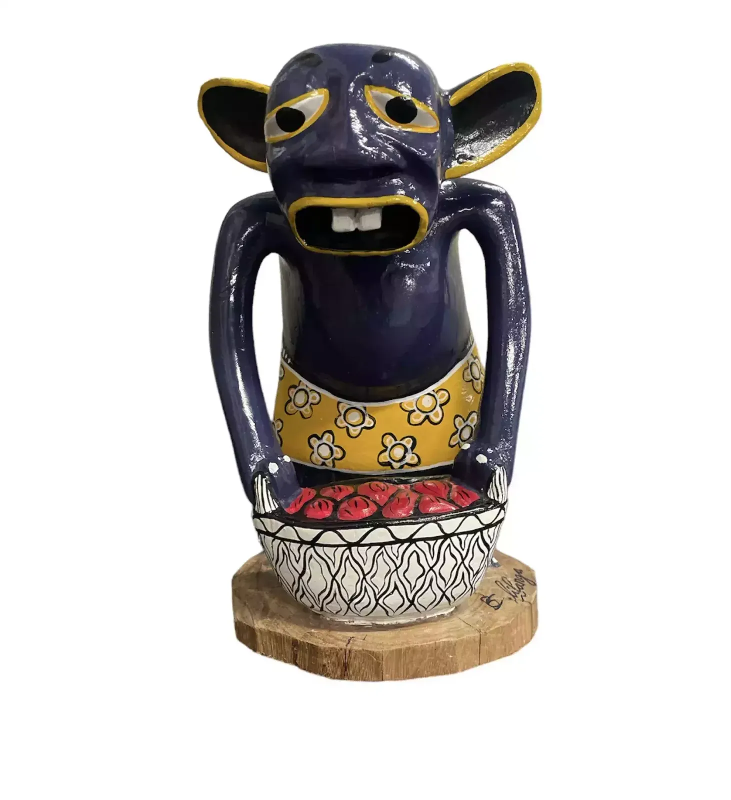 Wood Carving Of A Man With A Basket By George Lilanga Di Nyama (Tanzanian, 1934 2005) From The 20th Century. photo furniture